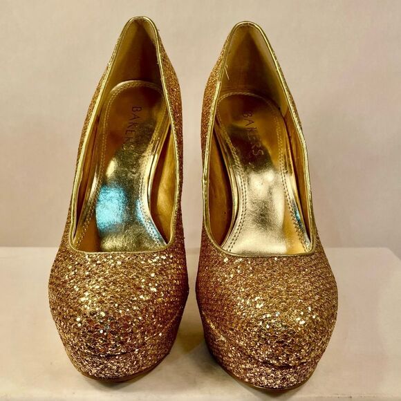 Gold Glitter Platform High Heels Size 7 EUC - Picture 3 of 6